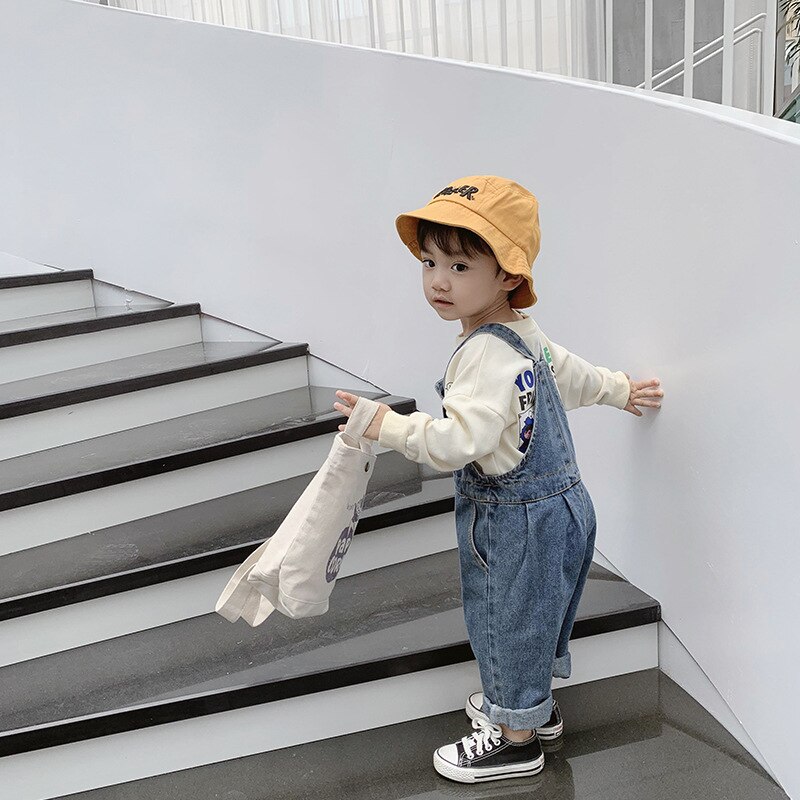 Spring Autumn boys girls casual all-match denim overalls Children loose suspender trousers 1-5Y