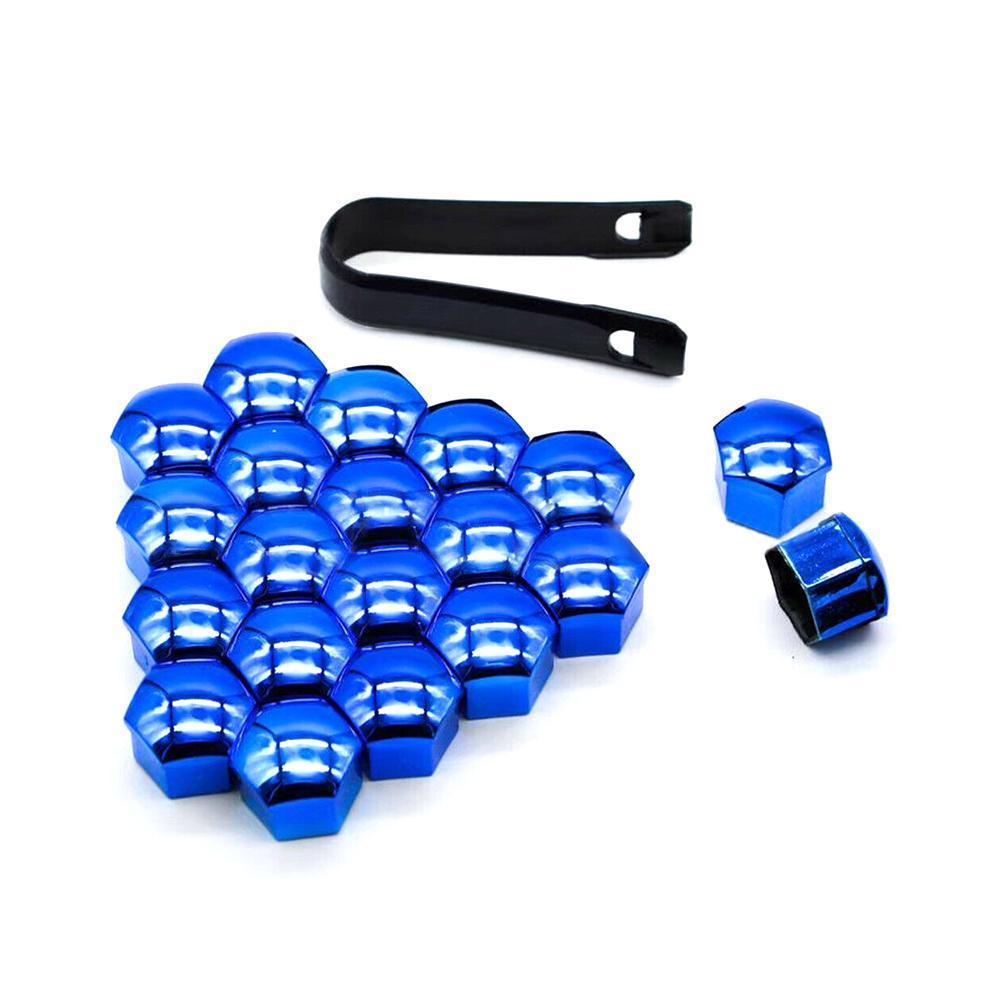 20Pcs Car Wheel Nut Caps 17/19/21mm Auto Hub Screw Cover Bolt Rims Exterior Decoration Special Socket Protection Dust Proof: electroplated blue / 19mm