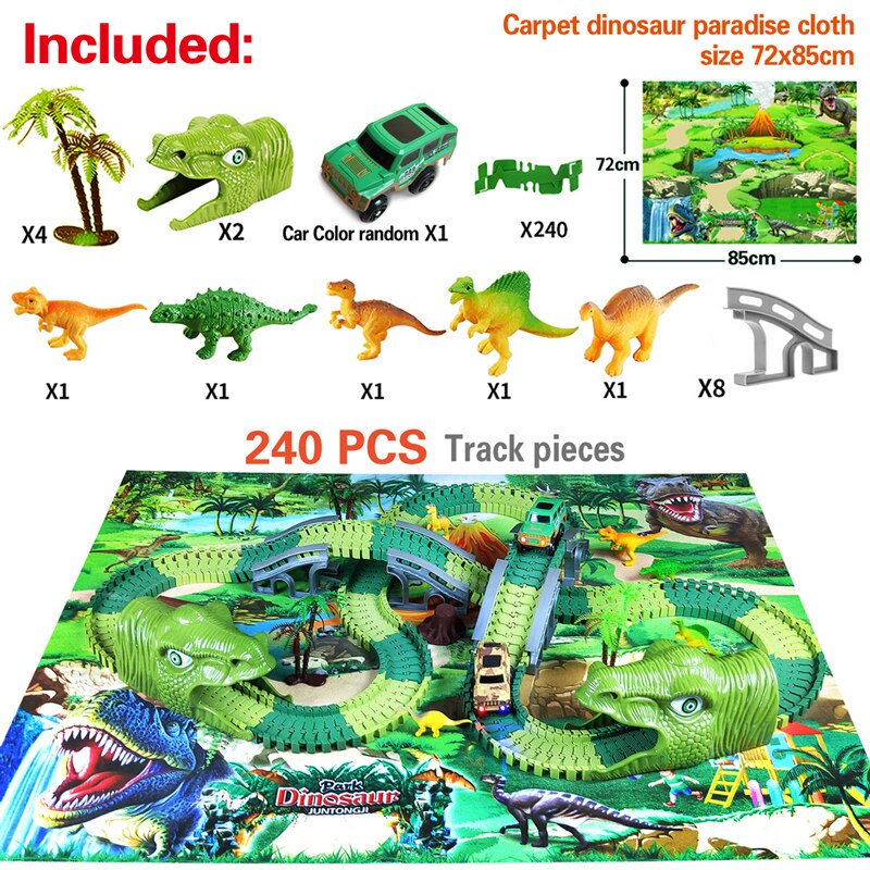 Dinosaurus Park Tapijt Spoorweg Speelgoed Auto Spoor Racing Spoor Speelgoed Set Race Track Flash Light Auto Speelgoed Voor Kinderen Jongens: green