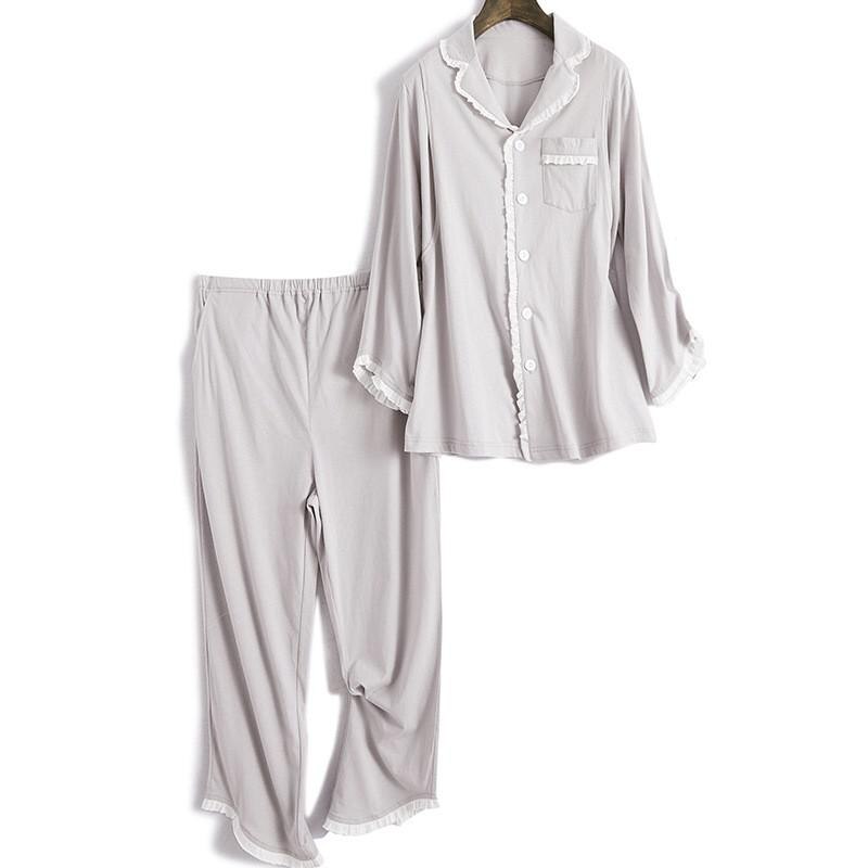 2 stk sæt gravid amme pyjamas sæt graviditet nattøj lounge kvinder barselstøj amme pyjamas sæt langærmet: Grå / M