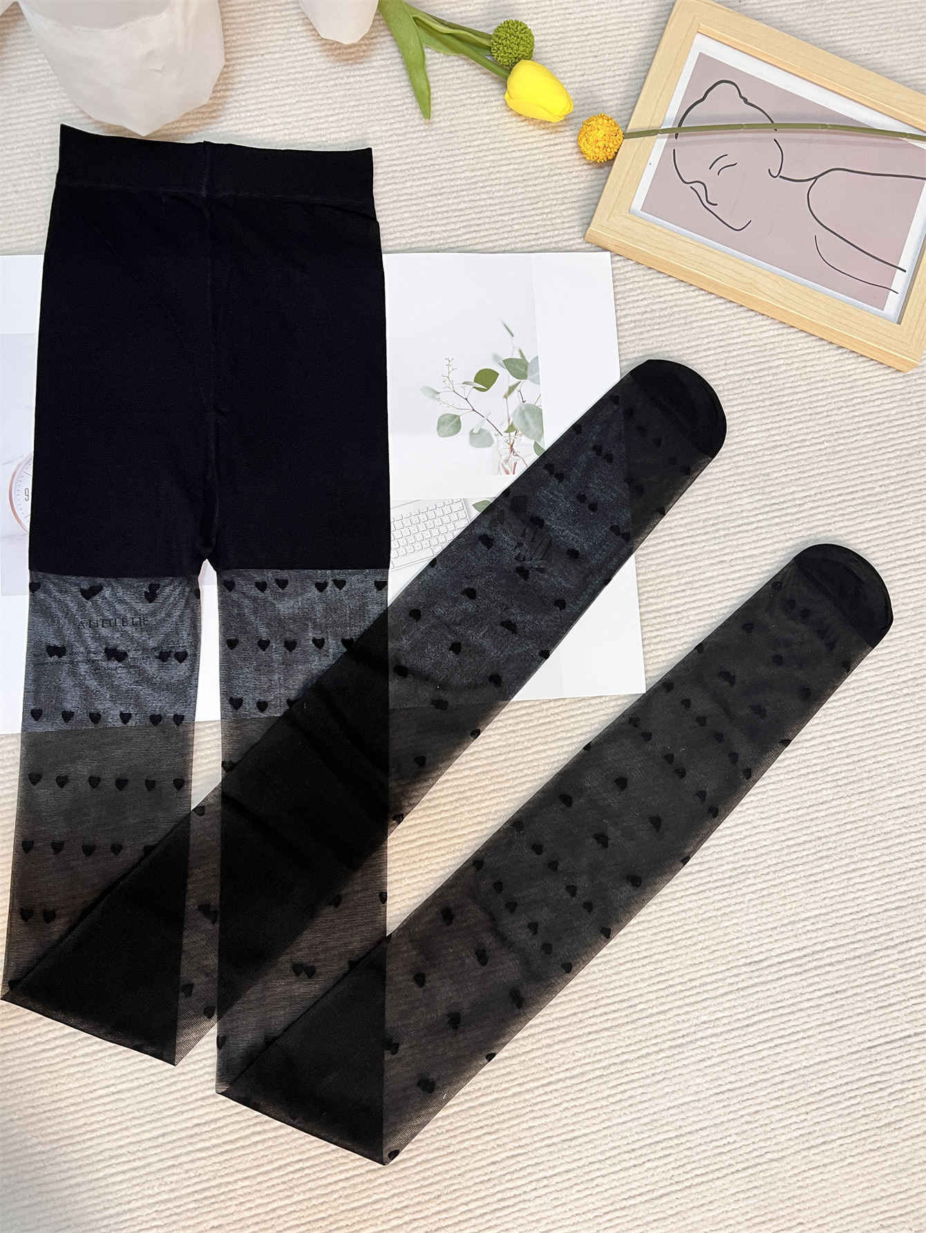 Bas noirs Sexy pour femmes, collants Lolita à pois en forme de cœur, chaussettes hautes serrées, bonnes bas élastiques, Lingerie érotique