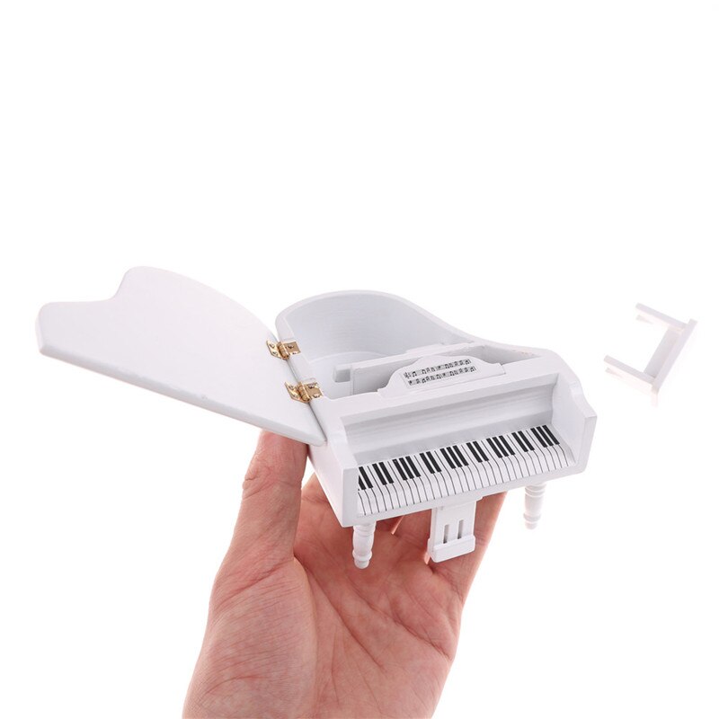 1:12 Houten Grand Piano Met Kruk Model Spelen Speelgoed Accessoires Dollhouse Miniatuur Wit Exquise