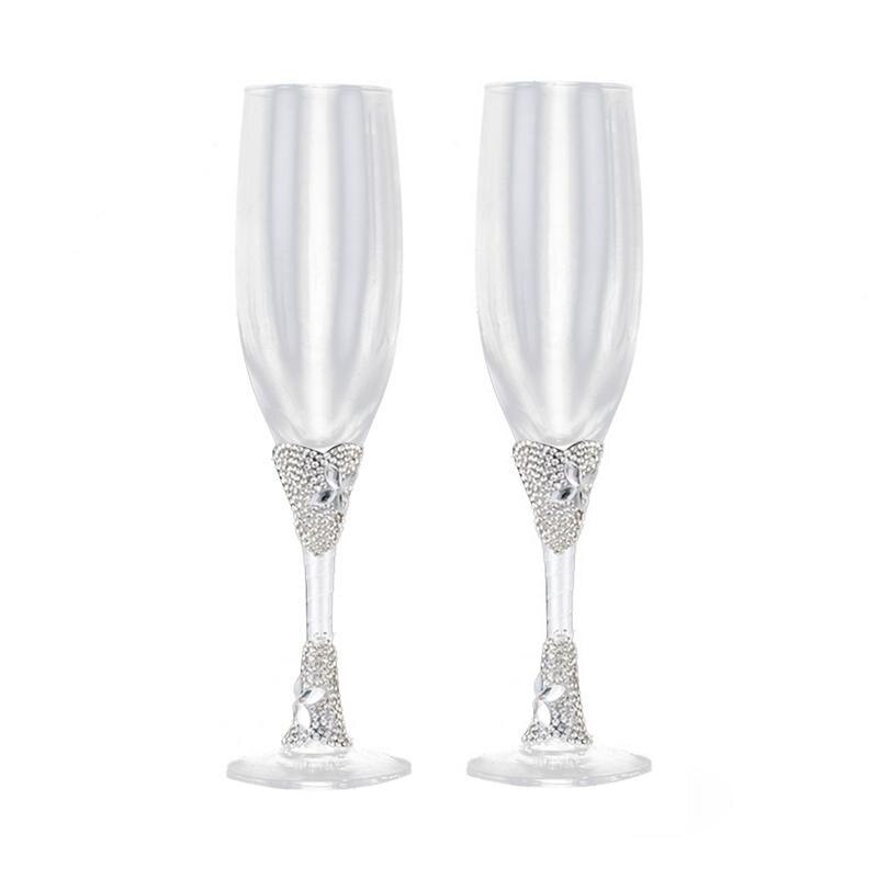 2PCS/Set Wedding Goblet Champagne Toasting Glasses White Ribbon Glasses Set for Weddings Party for Valentines Day: 2pcs goblets B