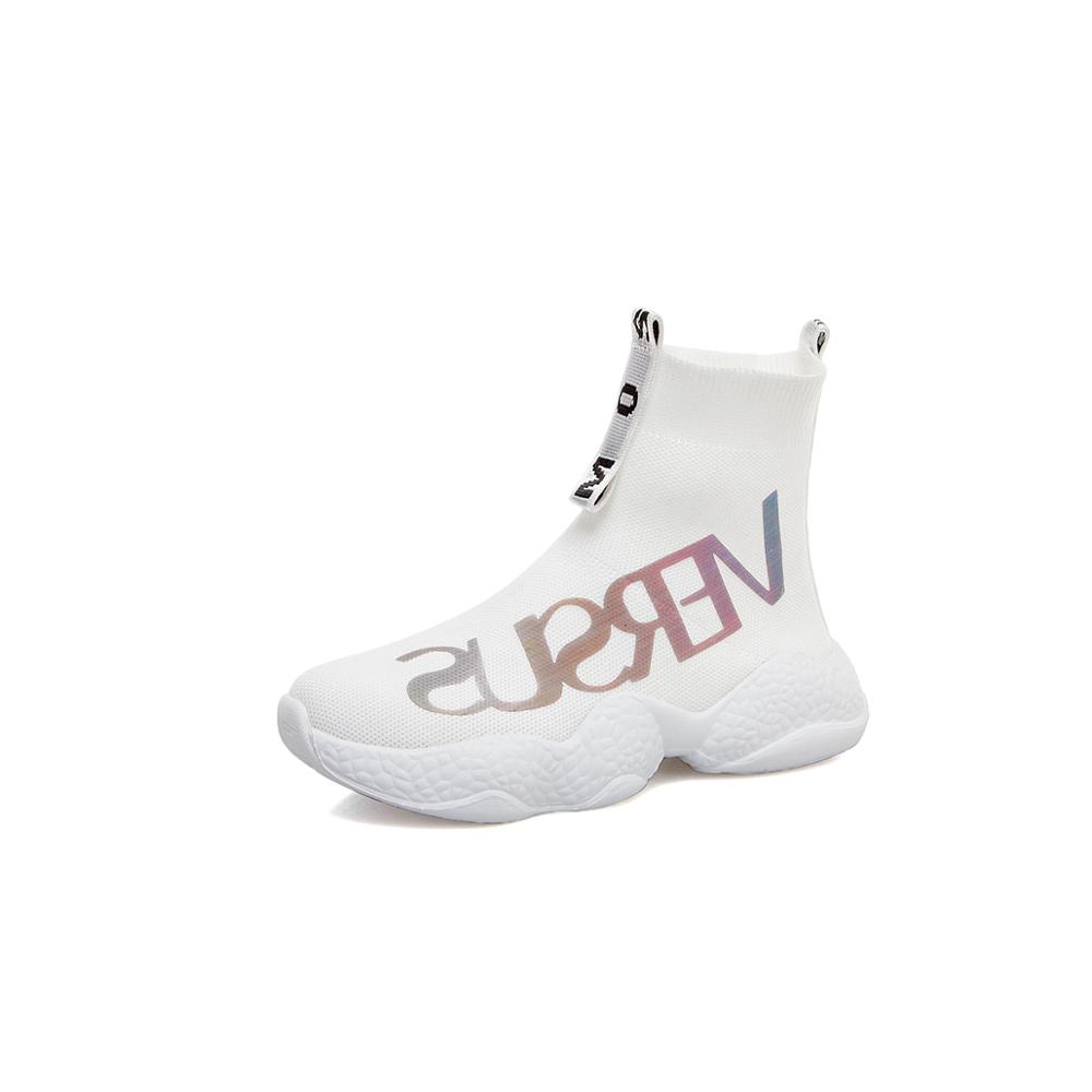 Unterhose Auf hoch oben Damen Reflektierende Schuhe Bequeme Flache Schuhe Frauen lässig Schuhe Turnschuhe Frauen Wohnungen Schuhe Socken Schuhe W: Weiß / 6,5