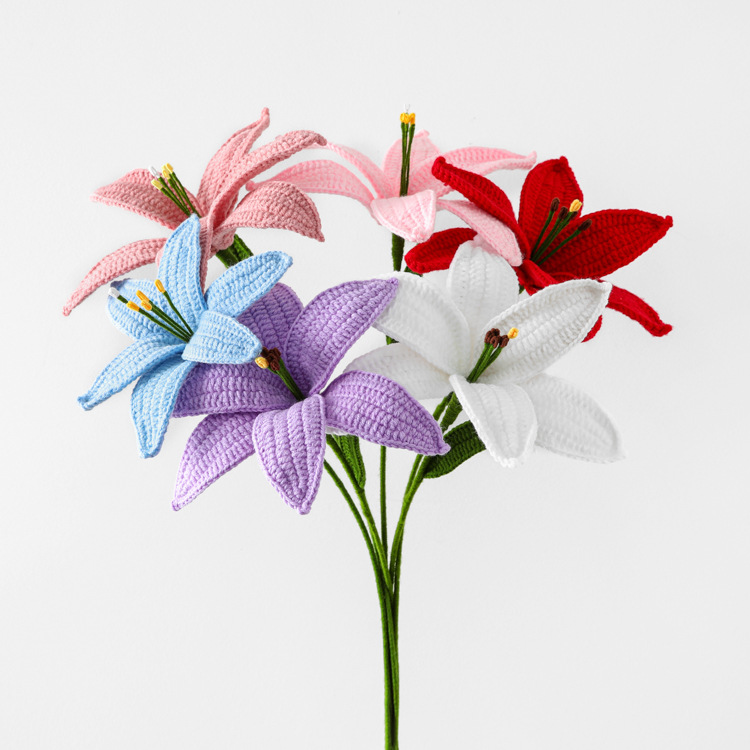 1 Stücke Häkeln Lilie Blumen Kreative Handgestrickte Blumenstrauß Hochzeit Party Wohnkultur