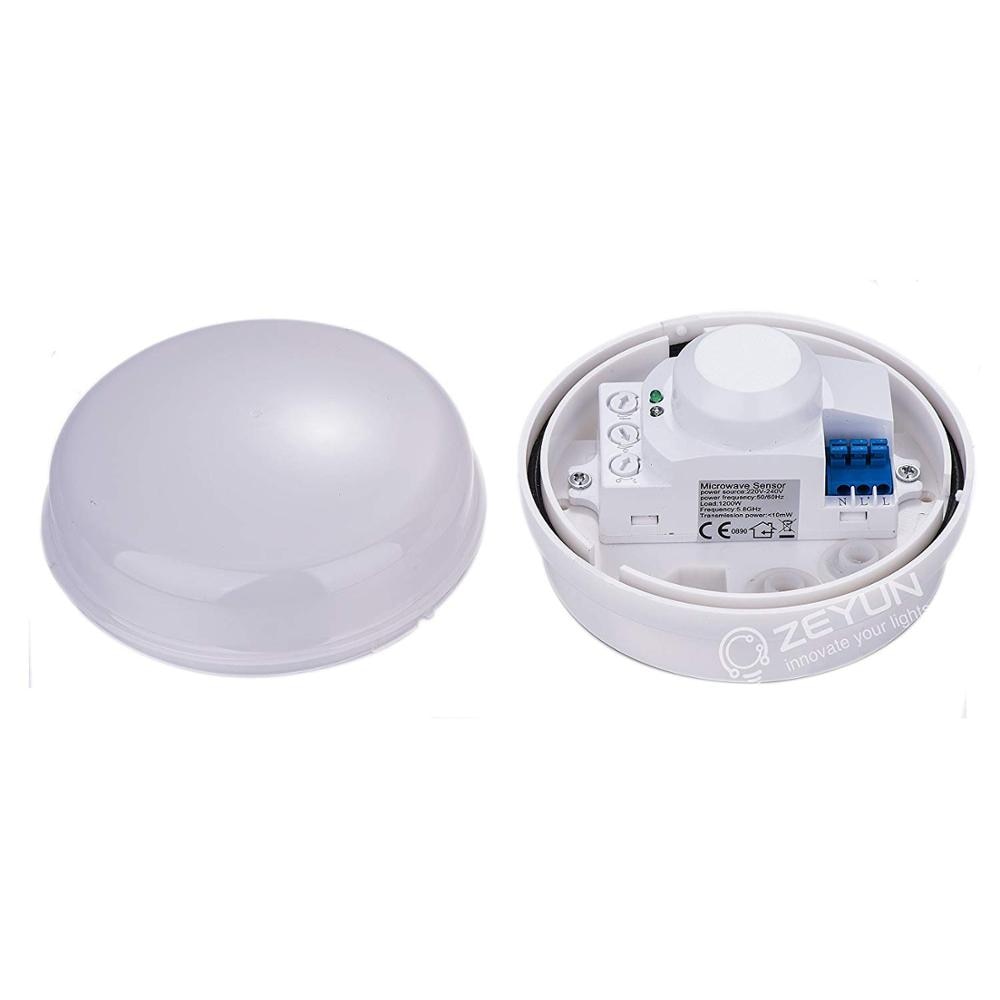 HF Sensor, Ceiling Microwave Motion Sensor Light Switch for Indoor and Outdoor, Automatic Turn on/Off, 360°, 20m Detection Range