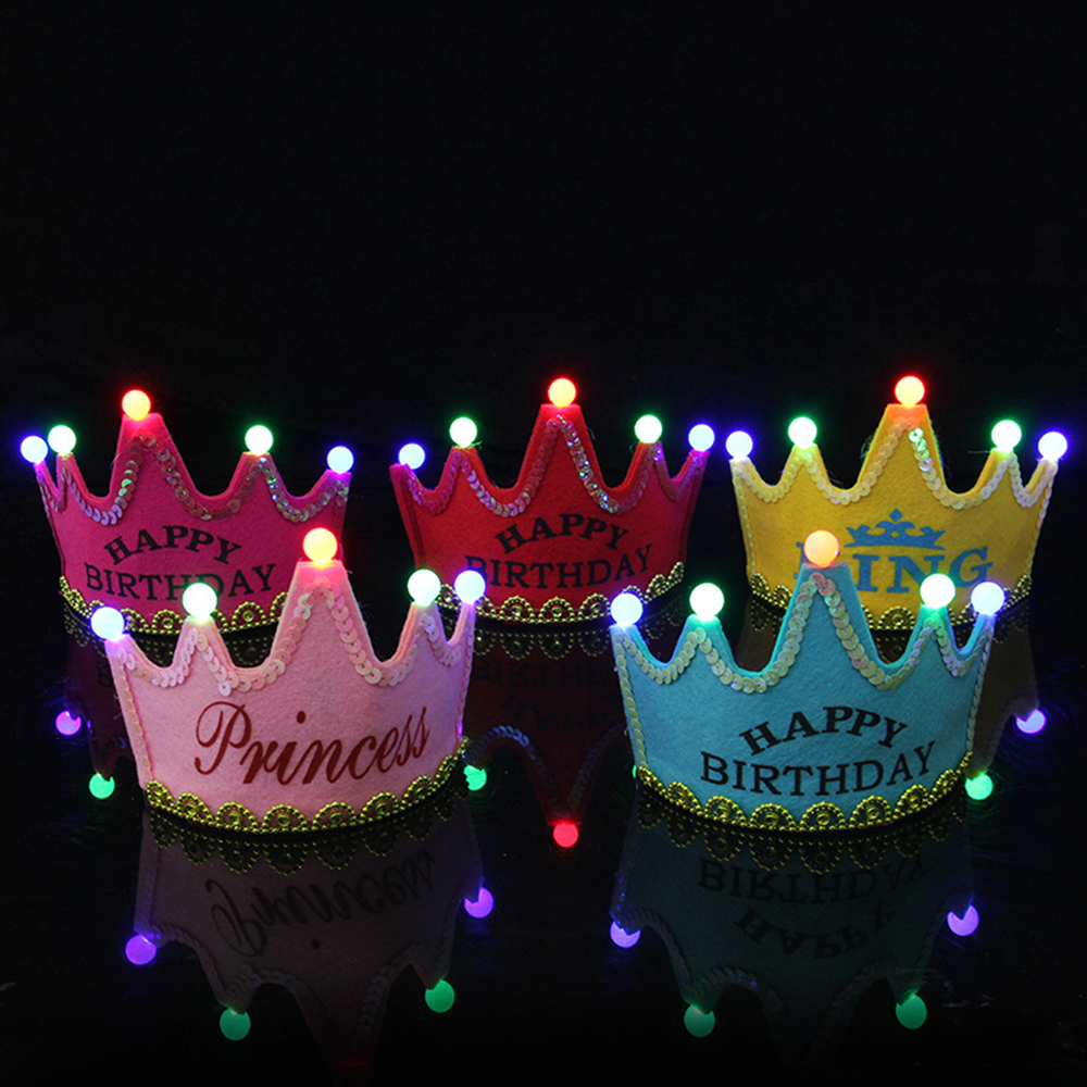 Kids/kinderen gelukkige verjaardag hoed LED Light up Prinses Koning Gelukkige Verjaardag Crown Cap Hoofdband Kerstfeest meisje hoofdband