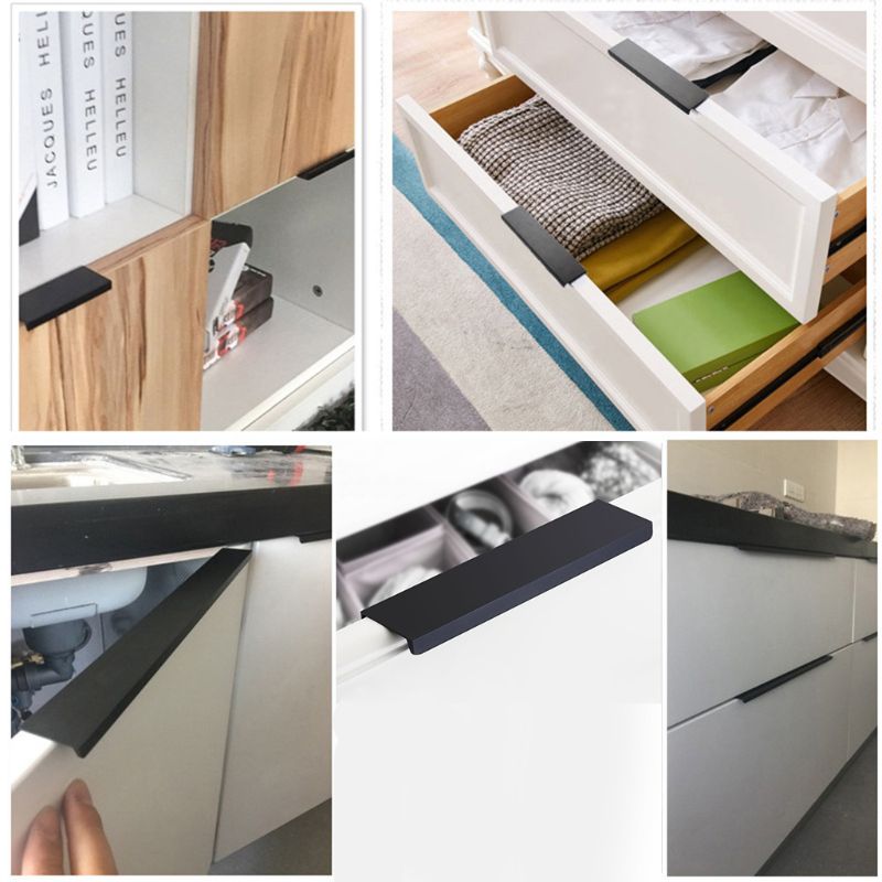 Modern Kitchen Cabinets Long Hidden Dark Handle Aluminum Alloy Open Hole Drawer Edge Black Wardrobe Door Handle 37ME