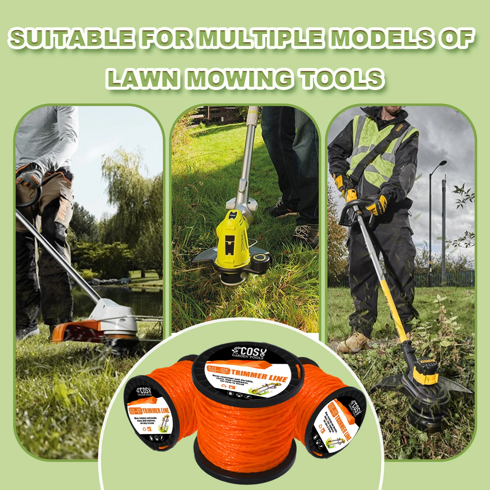 2.4/2.7/3.0/3.5/4.0mm * 100m carretel linha de corte de gramado náilon distorção quadrada espiral cortador de escova corda cortador de grama cabeça acessório