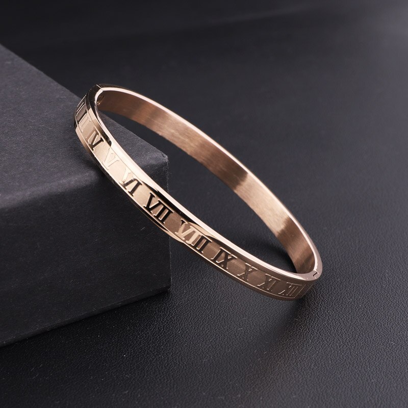 Men Women Jewelry Bracelet Stainless Steel Roman Bangle Bracelet Men Women: Women Rose gold