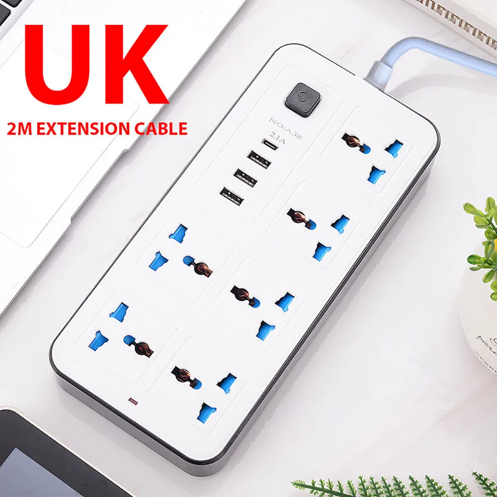 Strømuttak med flere tilkoblinger universalplugg eu usa uk stikkontakt strømskinne ac type c usb-port lade stikkontakt med 1.8m skjøteledninger: Rød