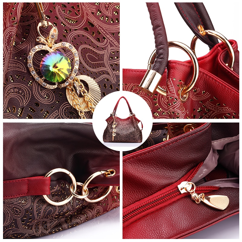 REALER Bolsos De Mujer ahuecados ombre estampado floral bolsos de hombro tipo bandolera bolsos de cuero de pu de las señoras bolso de mensajero de femenina