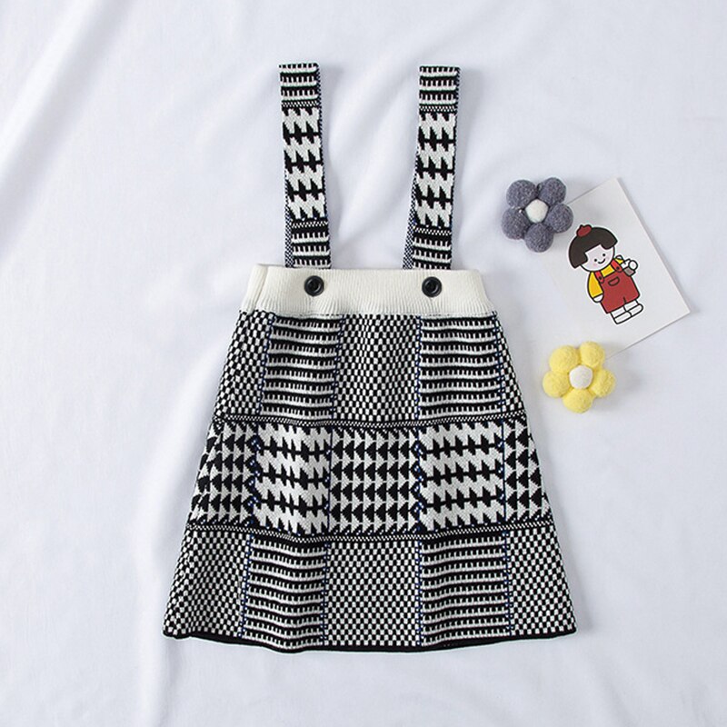 Børn trøjer bror søster matematik strikket tøj plaid strik pullover toppe a line nederdel baby trøjer pige kjoler: 21067 kjole / 4t