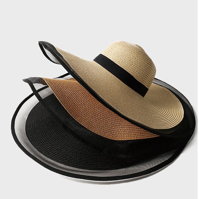 Kant Strand Hoed Dames Mode Dames Zomer Slijtvaste Uv-bescherming Opvouwbare Zonnehoed Zonnehoed Brede rand Strooien Hoed