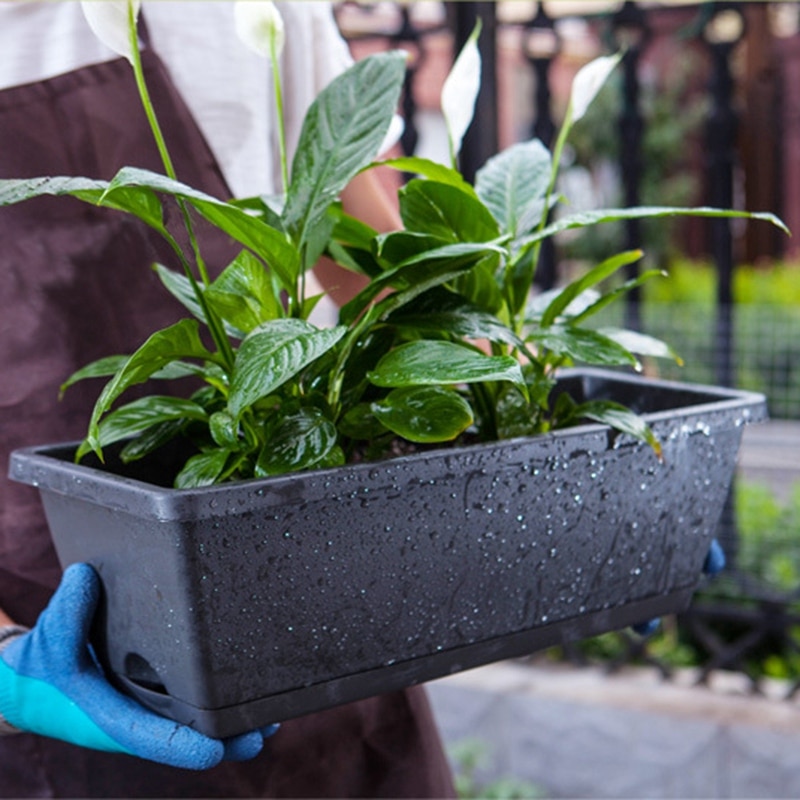 2 Packs Self Watering Planters Rectangular Plant Pot, Modern Decorative Flower Pot/Window Box for All House Plants