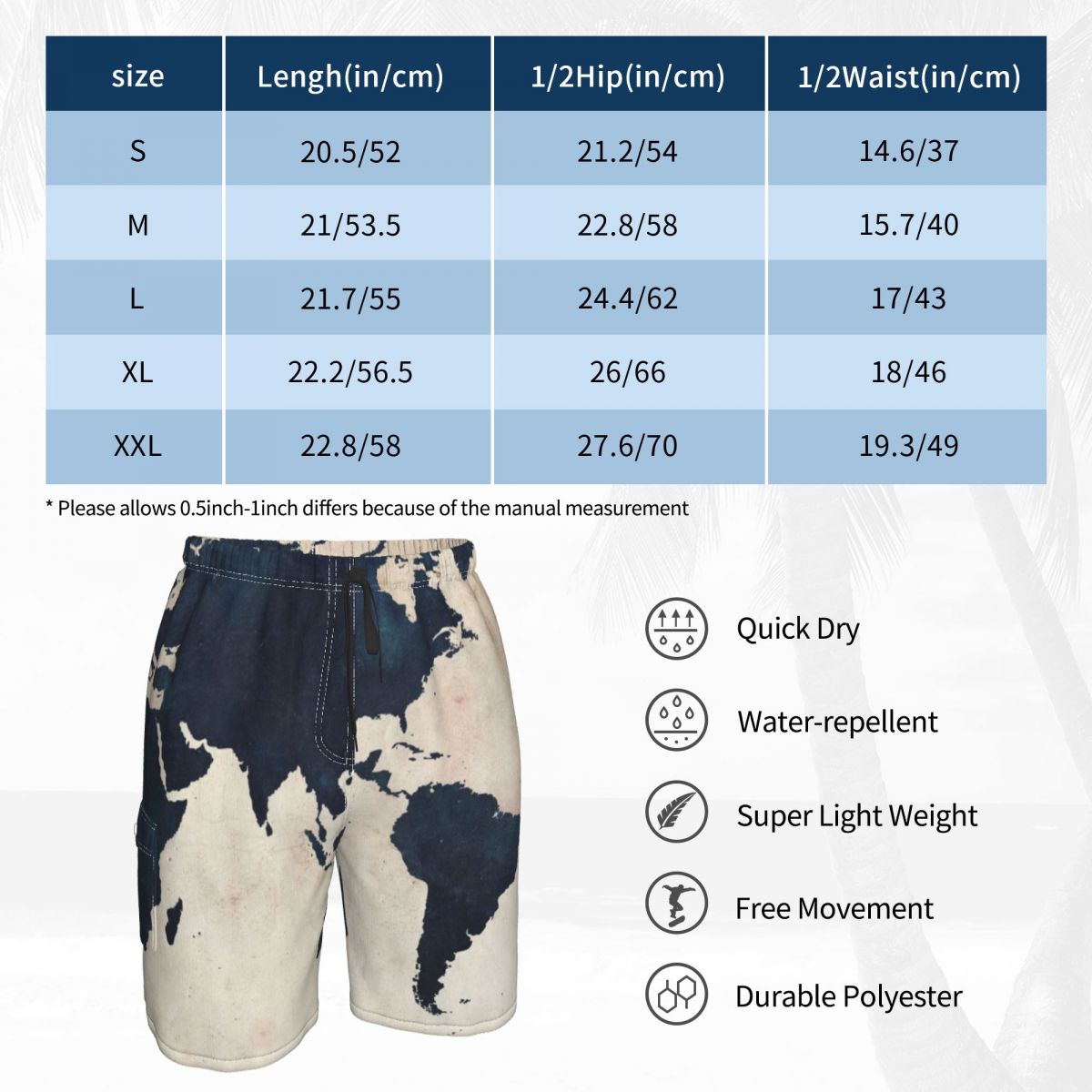 Short de bain avec imprimé de la carte du monde pour hommes, culotte de planche, pantalon court, taille élastique, maillot de bain confortable, grande taille, offre spéciale