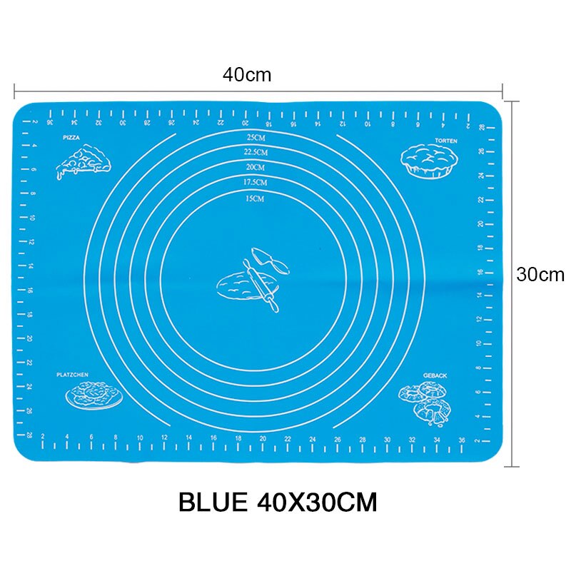 Kneading dough mat silicone Pastry Accessories Sheet Pads Thick Non-stick Rolling Mats Kitchen Cookie Cake Baking Mat Tools: Blue 40x30cm