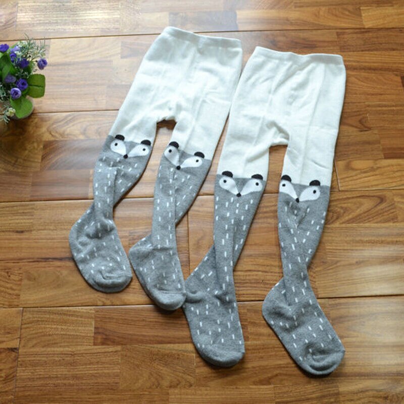 Cartoon Cute Baby Kids Toddlers Girls Knee High Stockings Tights Leg Warmer Stocking Fox Animal Cotton Pantyhose: Grijs / 3 to 5 Years