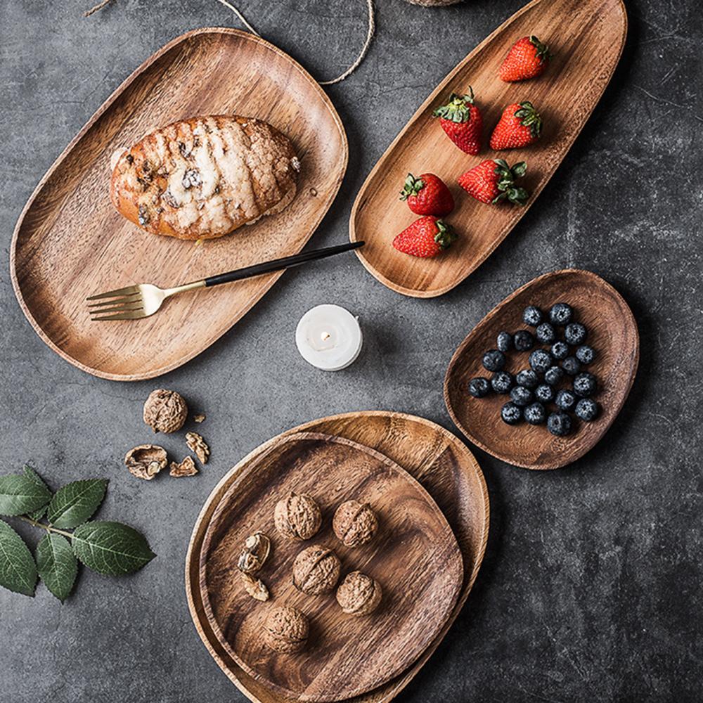 Wood Irregular Rectangle Tray Oval Walnu Wooden Round Pastry Serving Plate Food Dish Dried Fruit Storage Dessert Tableware Suppl