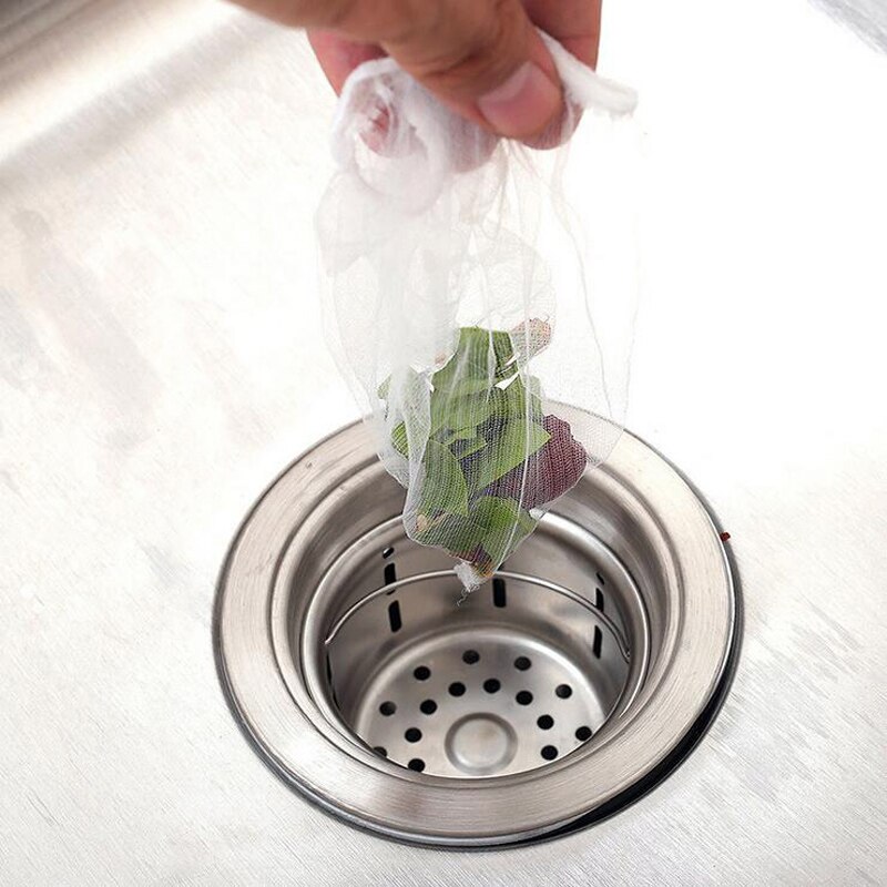 Household 100 Drain Hole Sink Basket Disposable Garbage Bag &Clip Trash Bag
