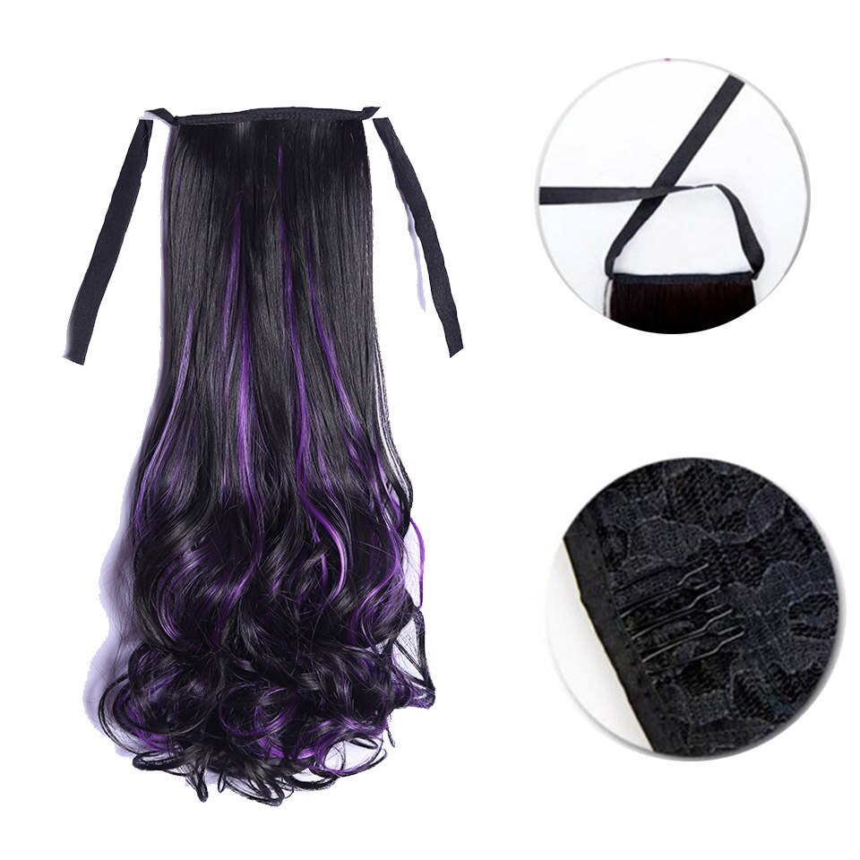 HOUYAN Gluelesss Long Curly Hair Ponytail in Gradient color Big Wave Curl Braid Dye Piece Bandage Style Hair Extension