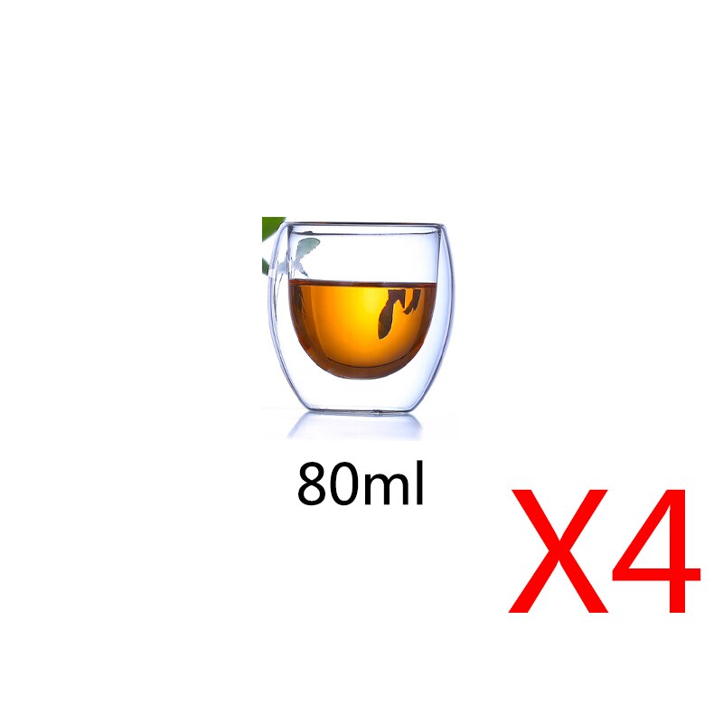 Transparent Double-layer Insulation Cup Heat-proof Anti-freeze Coffee Cup Ice Cream Cup Milk Cup Tea Cup Beverage Cup Creativity: 80ml x4