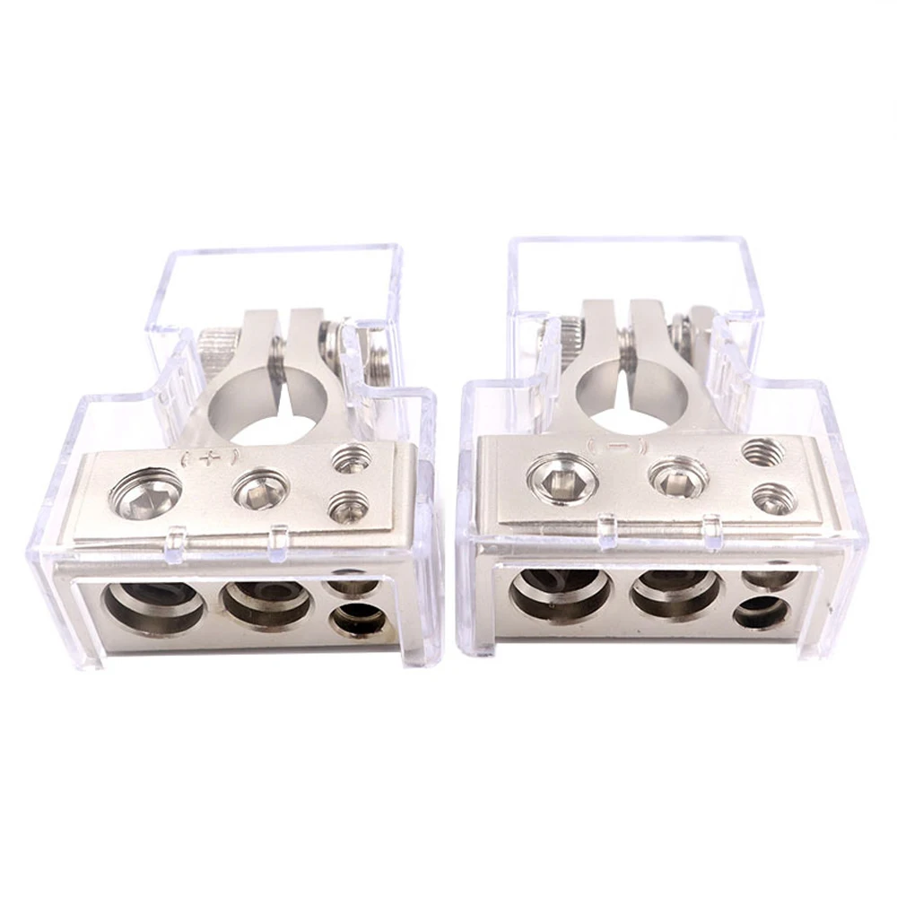 1 Paar Auto-Batterie-Anschlussklemmen-einstellen, 2/4/8/10 AWG, Auto-Audio-, positiv Negativ Batterie-Pfostenklemme mit transparenten Abdeckungen, Unterlegscheiben: Blau