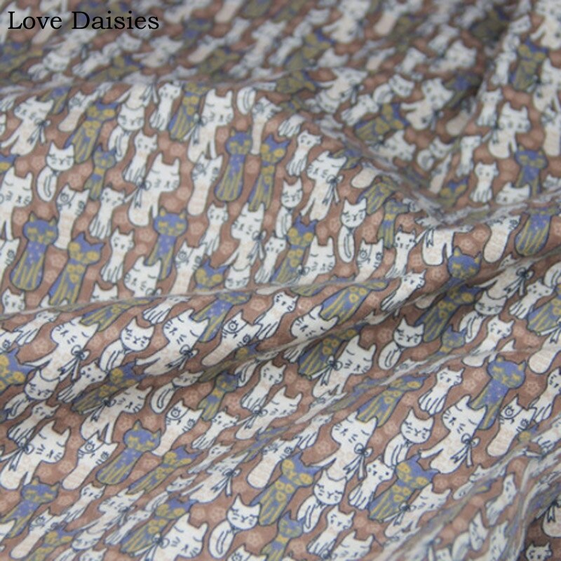 100% Katoen Vlakte Geborsteld Leuke Bruin Met Blauwe Witte Kat S Soft Cozy Stoffen Voor Herfst Kleding Dress Shirt Handwerk patchwork