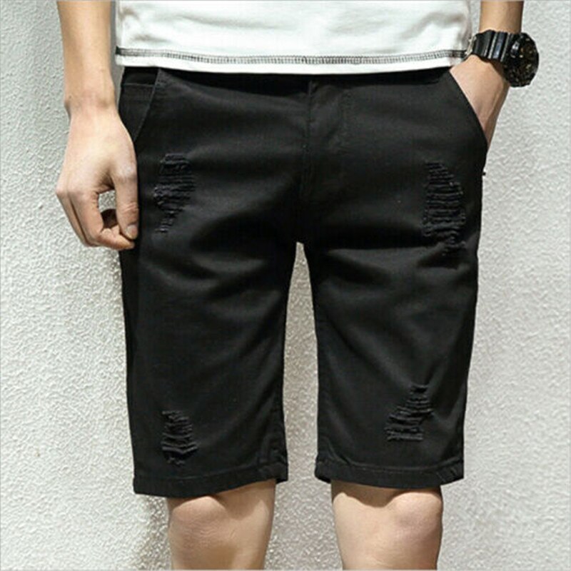 Denim Shorts Men's Slim Fit Stretch Ripped Short Jeans Comfy