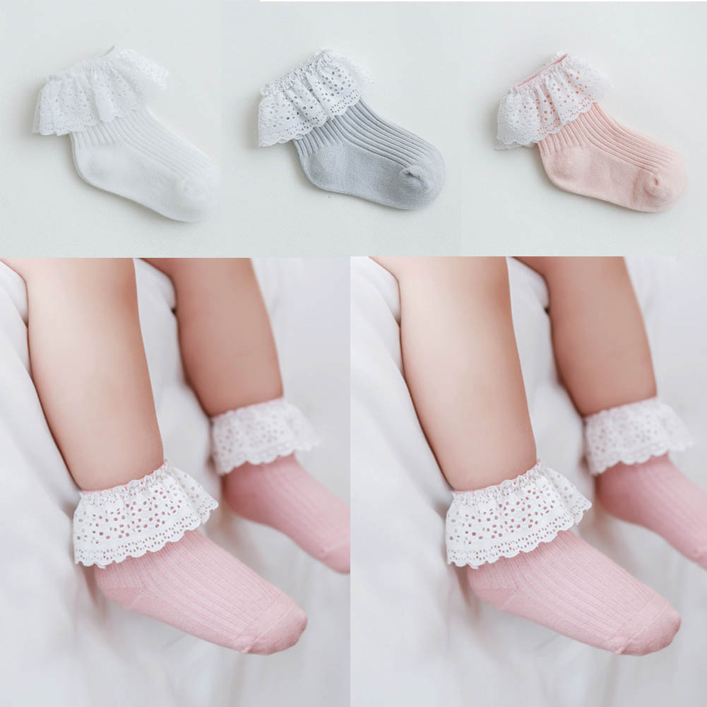 Children Accessories Ankle Fancy Retro Lace Ruffle Frilly Princess Cotton Beauty Socks Solid Rib Socks 6M-5T