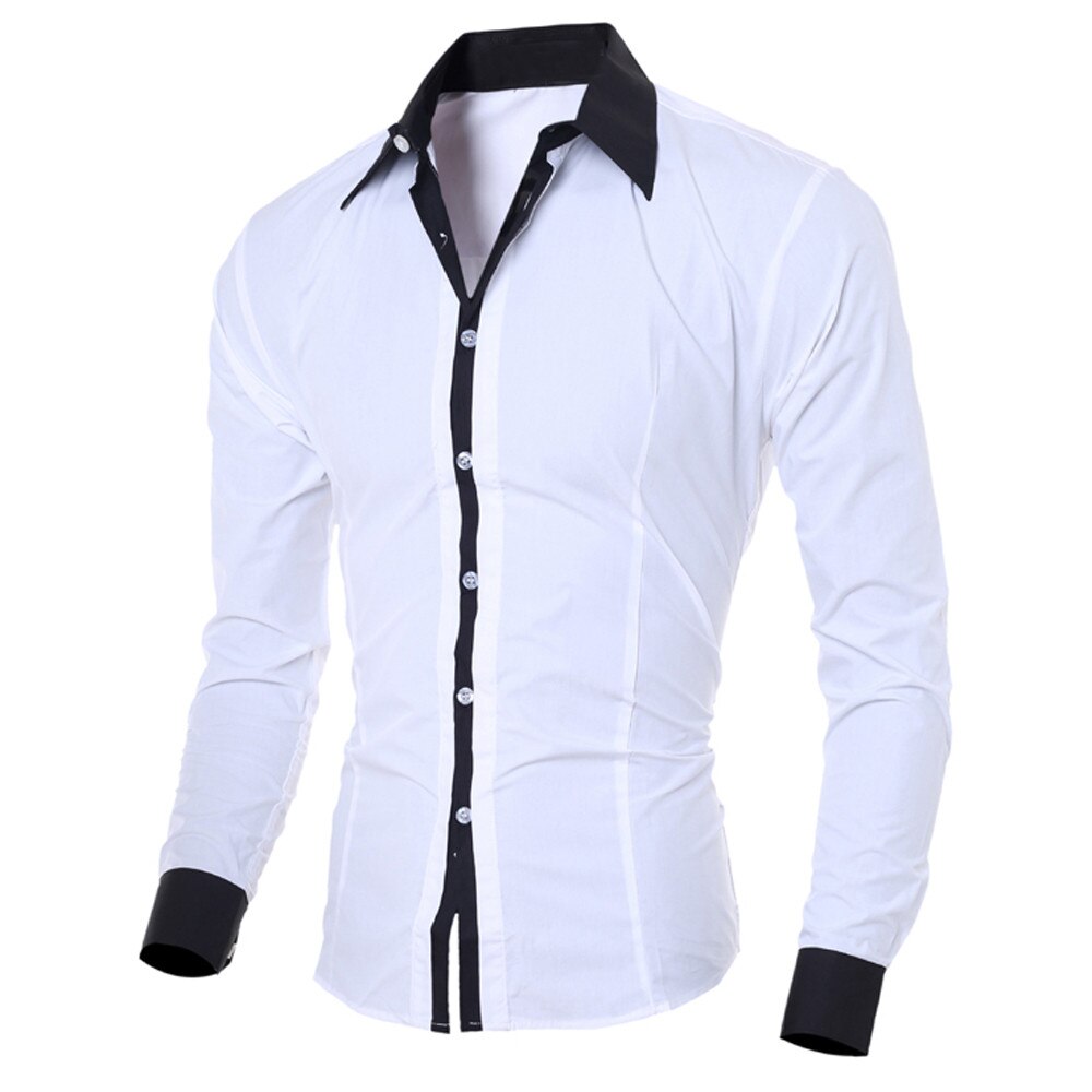 Camisa de manga larga ajustada para hombre, Camisa Masculina de , informal, a la , con botones: Blanco / L