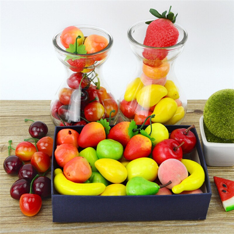 20 stks/set Plastic Simulatie Kunstmatige Model Rekwisieten House Party Mini Nep Fruit Appel Peer Citroen Aardbei Cherry Banaan