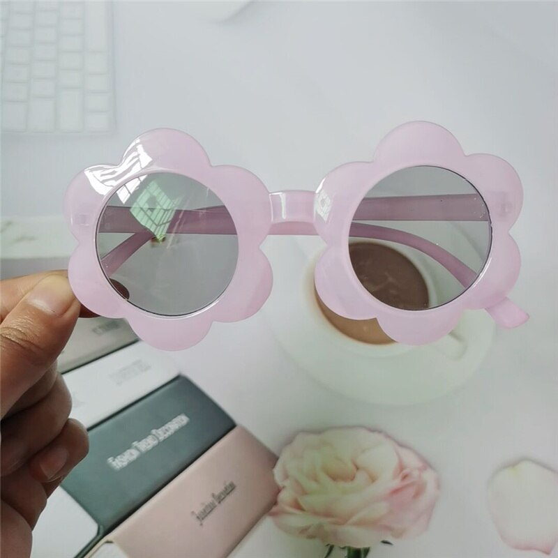 Vintage børn solbriller børn pink nuancer runde briller baby søde blomst solbriller drenge piger eyewear oculos: Lyserød
