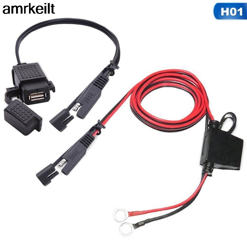 Waterdichte Motorcycle Dual Usb Charger Kit Sae Naar Usb Adapter Kabel 120Cm Kabel Inline Zekering Voor Motorcycle Mobiel Tablet gps
