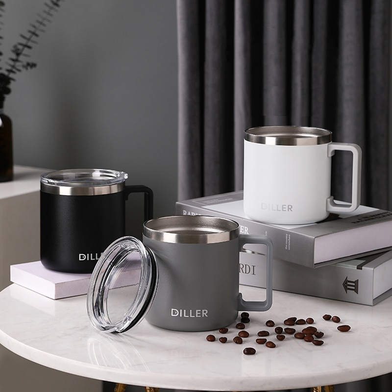 DILLER 600ML Double Wall Stainless steel 304 Coffee Mug office Vacuum Thermos Tea Mug Thermo Cup Water cup with handle For