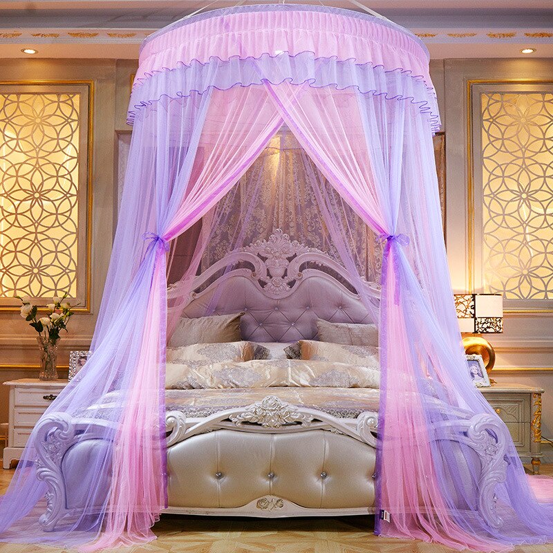 Bed Canopy Hung Mosquito-proof Net Round Top Princess Bed Tent Curtain Foldable Canopy On The Bed Fairy Lace Dossels