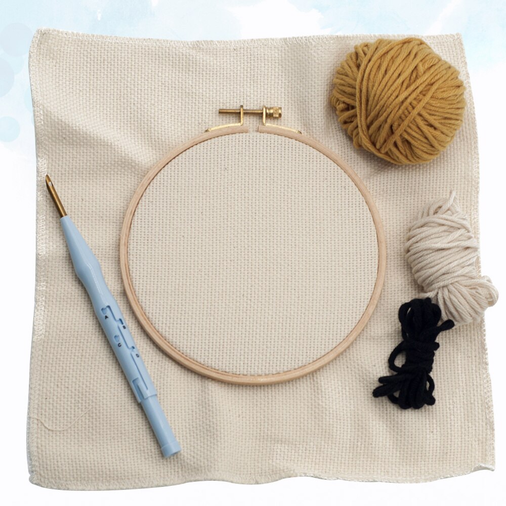 Woolen Yarn Punch Needle Beginner Kit Lion Embroidery Materials Set DIY Crafts (Hoop)