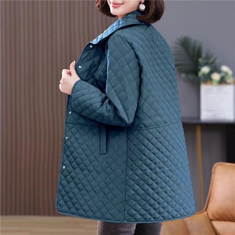 Cappotto da donna in cotone ottavino sottile leggero casuale primavera autunno nuova giacca in cotone scozzese con diamanti di fascia alta 6XL capispalla femminile per il tempo libero: L / marrone