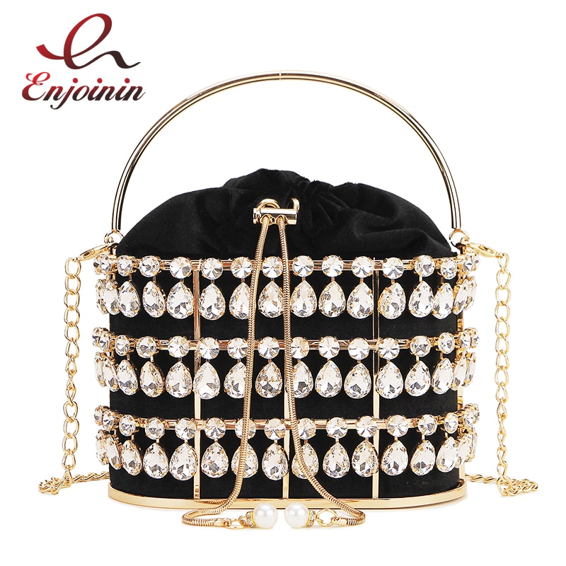 Black &amp; Abrikoos Zilveren Diamanten Metalen Mand Dames Partij Diner Tas Handtas Crossbody Tas Vrouwen Schouder Chain Purse Tote Bag