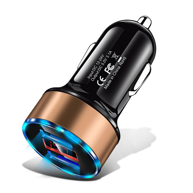 2 In 1 Car Charger Voor Iphone Samsung Huawei Dual Usb Auto Fast Charger Led Digitale Display Universele Mobiele Telefoon auto Adapter: Gold