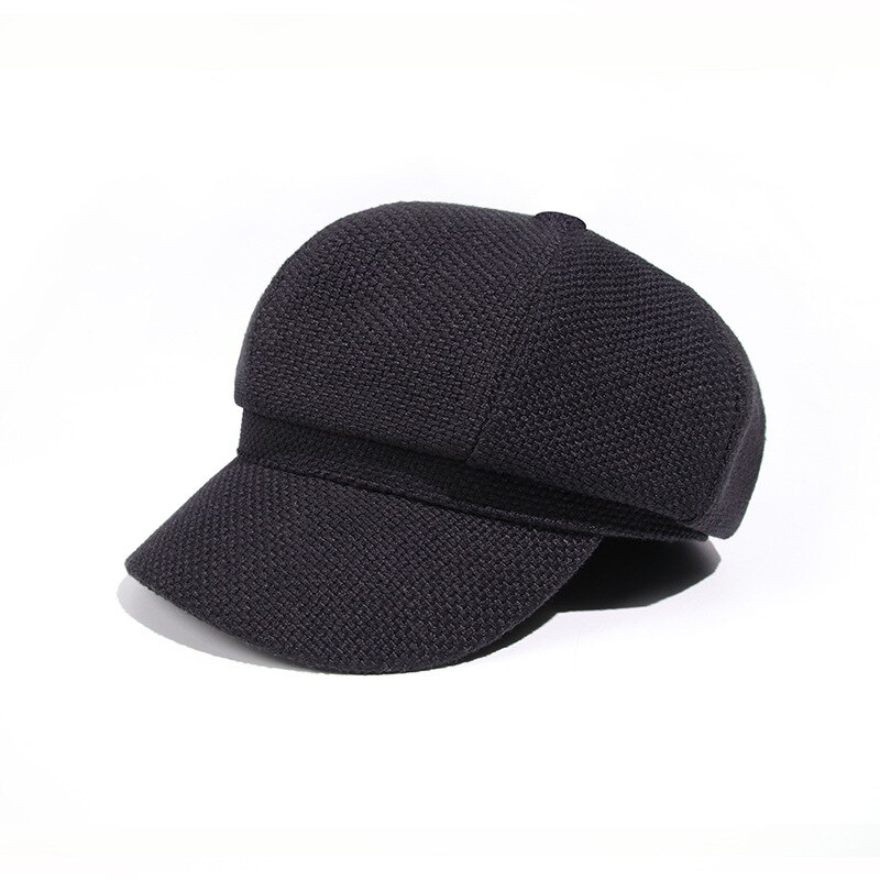 octagonal hat female beret autumn thin knit hat British retro Korean wild sunshade cap for women: MZ050-E-111-black