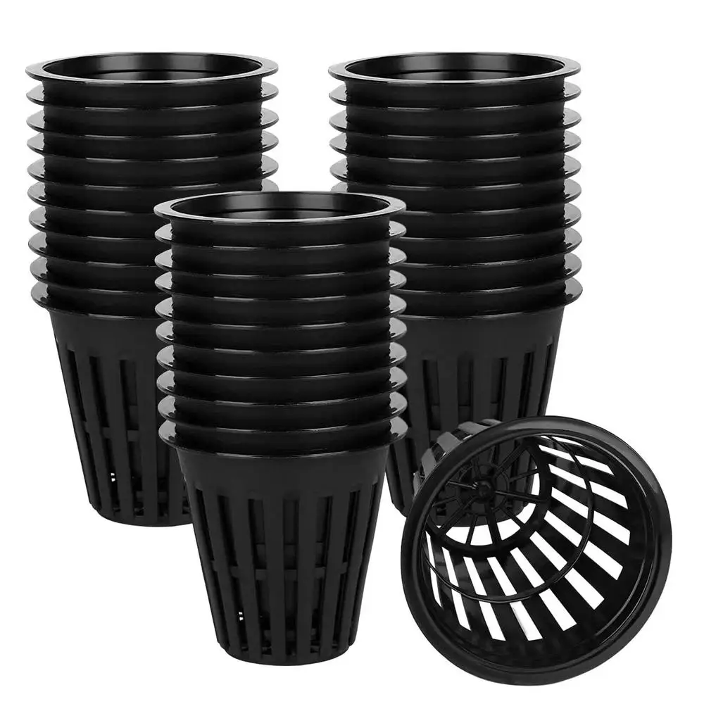 50/100 Uds. Tazas de red de malla ranuradas para jardín de 2 pulgadas, tazas de red redondas, macetas para hidroponía, cestas de red ranuradas para jardín: YELLOW