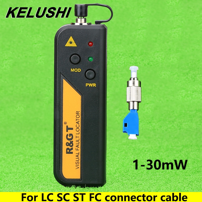 KELUSHI 1/10/20/30mW Visual Fault Locator Fiber Optic Cable Tester LC/FC/SC/ST Adapter Red light Source test fault detector 1-30