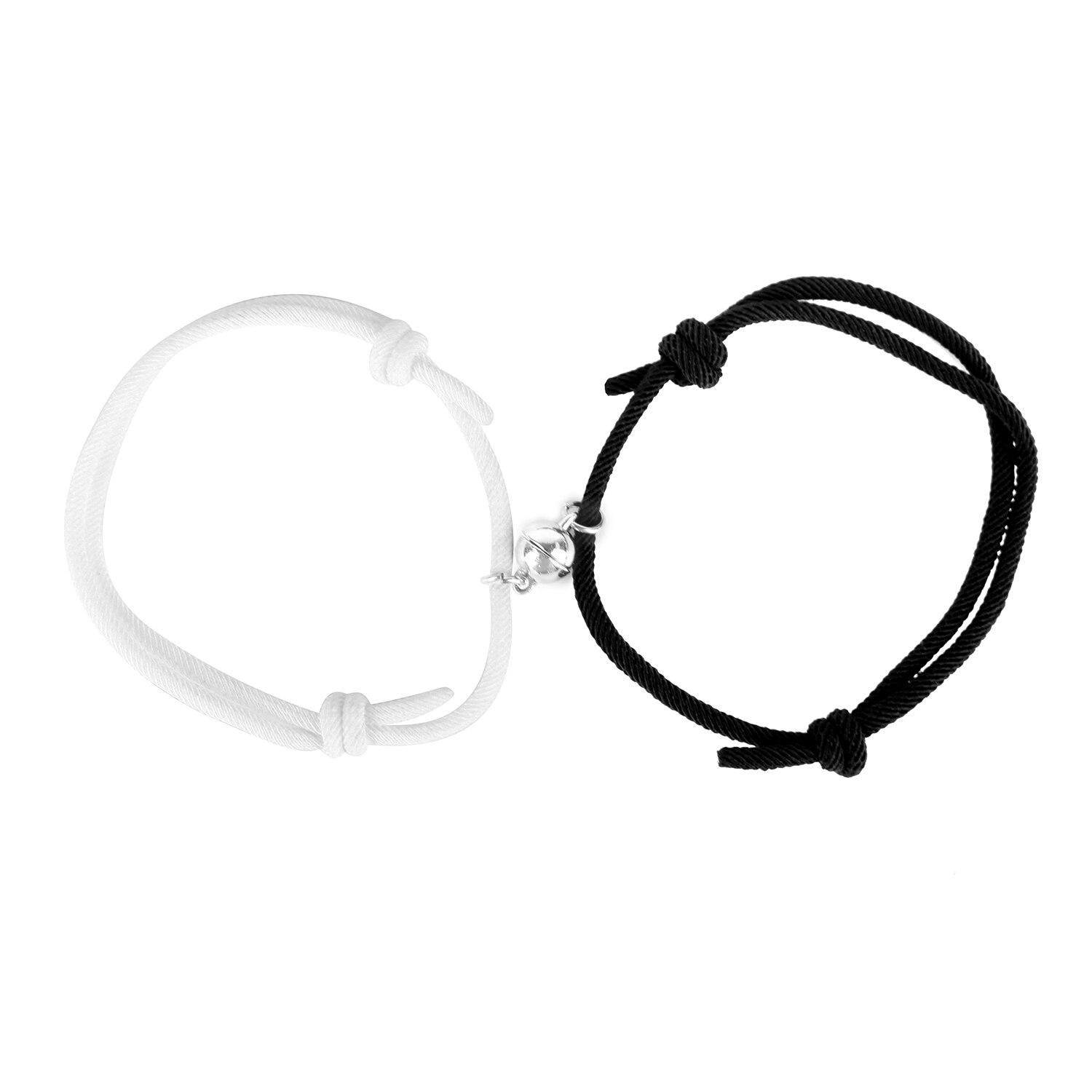 2pcs/pair Magnet Couple Bracelet Adjustbale Black Red Rope Braslet Paired Best Friend Braclet Lovers Pulseras: Silver Plated