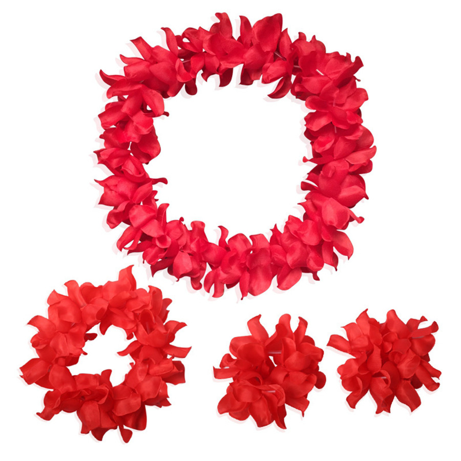 4 stk/sett sommer hawaii blomsterkjede hawaii blomst pannebånd armbånd leis hawaii kranser strandfest dekorasjon: Stil 3 no3