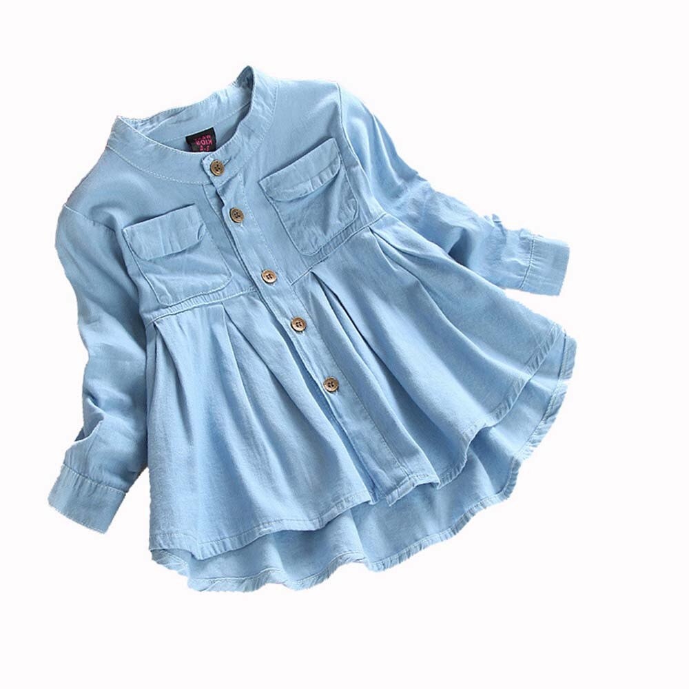 niño niña ropa de niño Chico, bebé niñas Denim fruncido largo manga camiseta Tops blusa ropa roupa menina6 camisas: 3-4Years