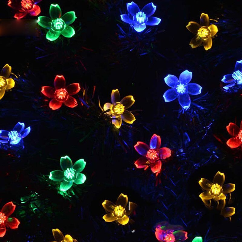 LEDs Peach Blossom Flower Solar Lamp Power LED String Fairy Lights Solar Garlands Garden Christmas Decor For Outdoor: 50 leds Colorful