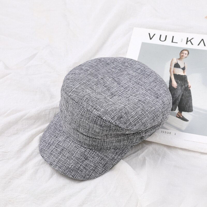 Flat Top Sailor Captain CapSpring Summer Men Women Cap Cotton Linen Beret Men Women Newsboy Cap Artist Painter Beret Cap: Gray
