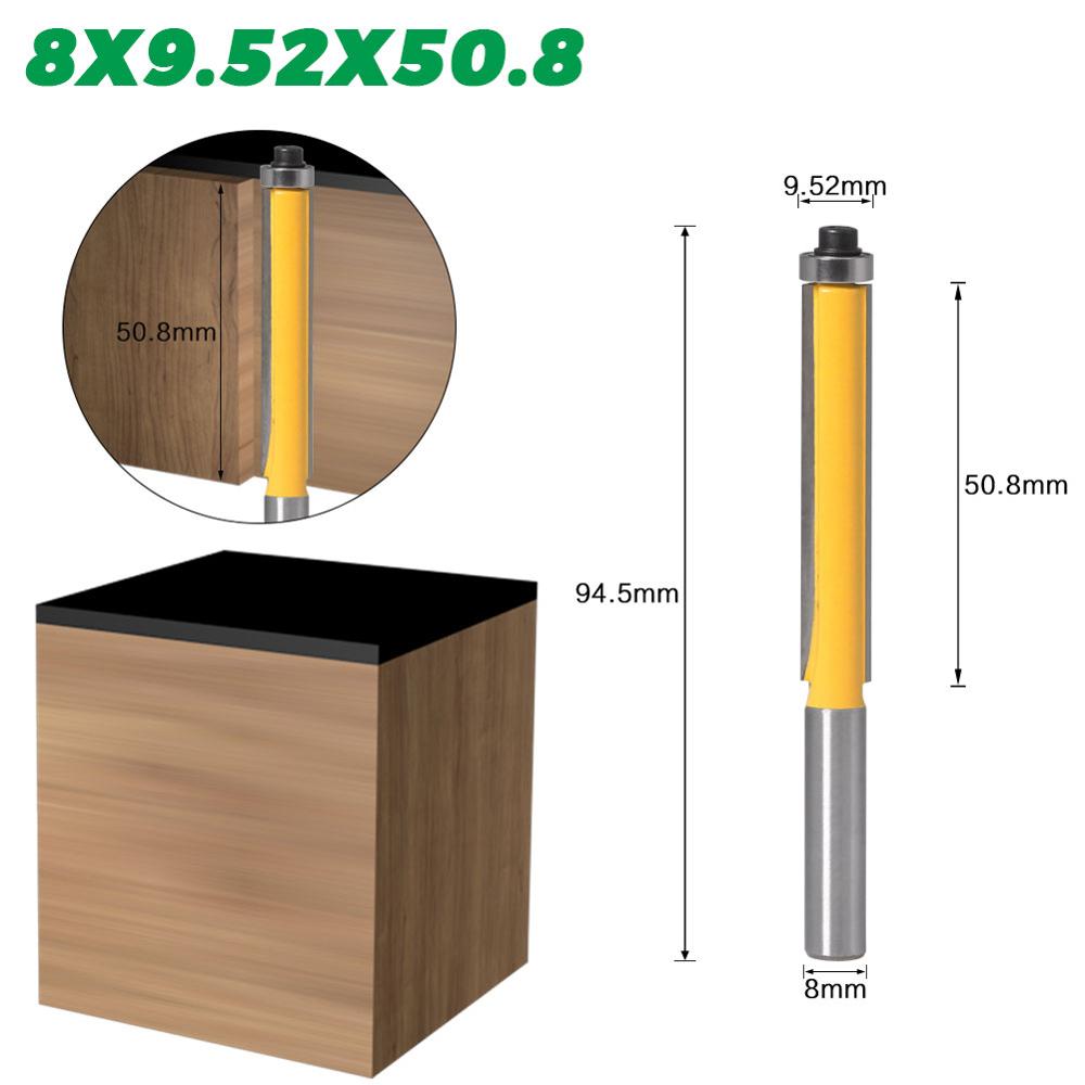 1Pc 8 SHANKlong blade flush bit Flush Trim Router Bit End Lager Voor Houtbewerking Snijgereedschap: 8mmX9.52mmX50.8mm