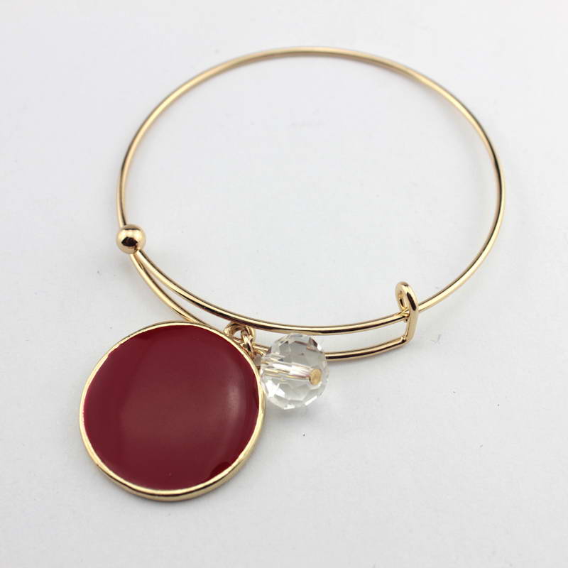 ZWPON Monogramm Charme Emaille Flache Disc Armband Einstellbar Blank Nur Armbänder für Frauen Schmuck: Gold Red